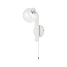 Cortland Pull Switch Wall Light, 1 Light G9, IP44, White/Polished Chrome/Clear Smooth Round Glass