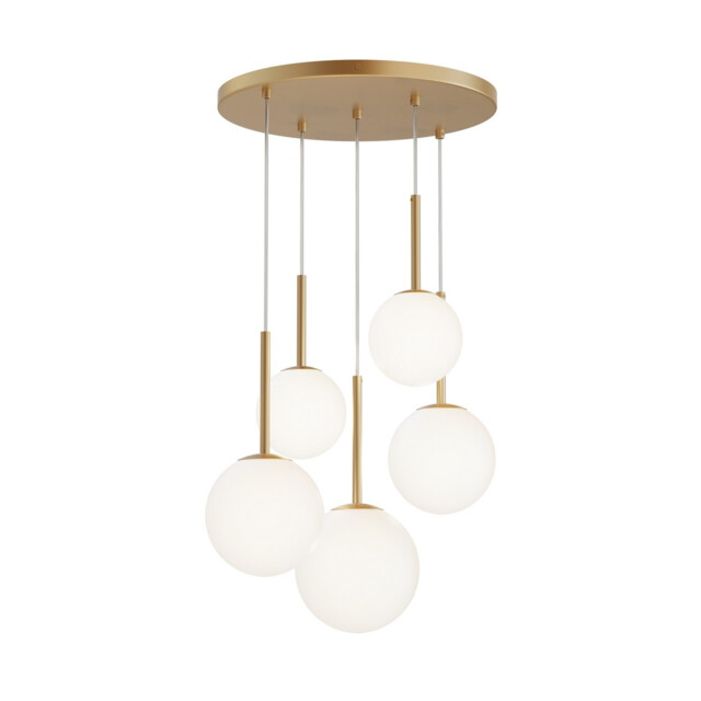 Basic Form Modern Cluster Pendant Ceiling Light Gold 5xE14 White Shade