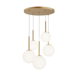 Basic Form Modern Cluster Pendant Ceiling Light Gold 5xE14 White Shade