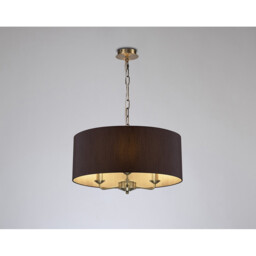Banyan 3 Light Multi Arm Pendant, E14 Antique Brass With 50cm x 20cm Faux Silk Shade, Black/White Laminate - thumbnail 2