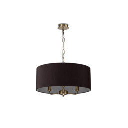 Banyan 3 Light Multi Arm Pendant, E14 Antique Brass With 50cm x 20cm Faux Silk Shade, Black/White Laminate - thumbnail 5