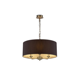 Banyan 3 Light Multi Arm Pendant, E14 Antique Brass With 50cm x 20cm Faux Silk Shade, Black/White Laminate