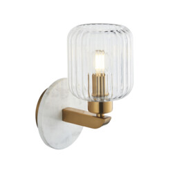 Travi Ribbed Wall Lamp White Volakas Marble, Vintage Brass & Clear Ribbed Glass E14 - thumbnail 1