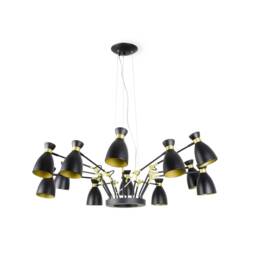 Retro 12 Light Multi Arm Ceiling Pendant Black, Copper, E14 - thumbnail 1