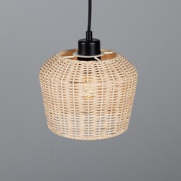 Manila Rattan Small Dome Pendant, Matte Black - thumbnail 2