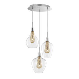 Filo 3 Light Cluster Pendant Ceiling Light Chrome Aluminium Clear Glass, Gold Frame LED G9 - thumbnail 1