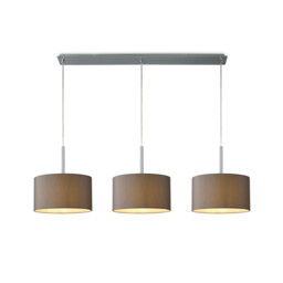 Baymont Satin Nickel 3 Light E27 Linear Pendant With 30cm x 17cm Faux Silk Shade, Grey/White Laminate