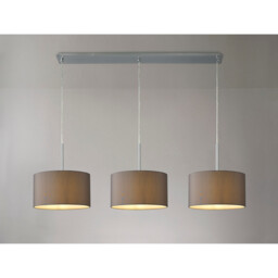 Baymont Satin Nickel 3 Light E27 Linear Pendant With 30cm x 17cm Faux Silk Shade, Grey/White Laminate - thumbnail 2