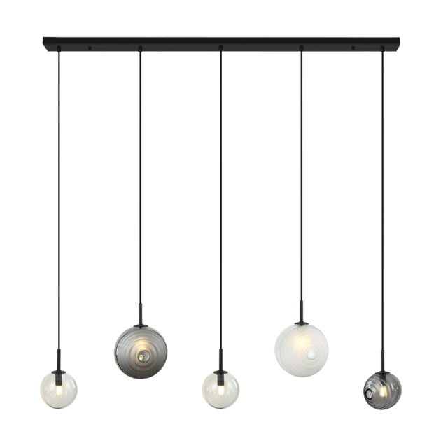 Sylion Bar Pendant Ceiling Light Black Matt -Clear Frost White & Smoked Glass 5xG9 LED - image 1