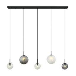 Sylion Bar Pendant Ceiling Light Black Matt -Clear Frost White & Smoked Glass 5xG9 LED - thumbnail 1