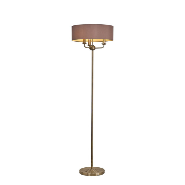Banyan 3 Light Switched Floor Lamp With 45cm x 15cm Dual Faux Silk Shade, Taupe/Halo Gold Antique Brass - image 1