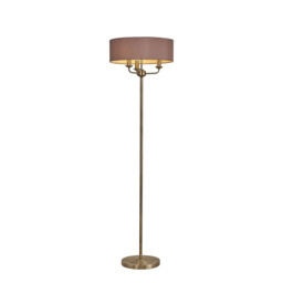 Banyan 3 Light Switched Floor Lamp With 45cm x 15cm Dual Faux Silk Shade, Taupe/Halo Gold Antique Brass
