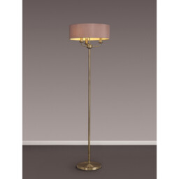 Banyan 3 Light Switched Floor Lamp With 45cm x 15cm Dual Faux Silk Shade, Taupe/Halo Gold Antique Brass - thumbnail 2