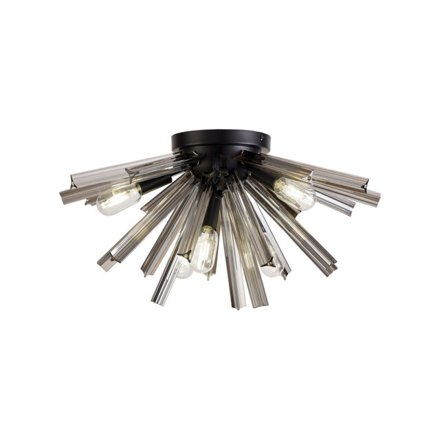Hornby 6 Light E14, Semi Flush Matt Black, Smoke Glass - image 1