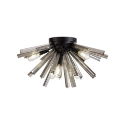 Hornby 6 Light E14, Semi Flush Matt Black, Smoke Glass