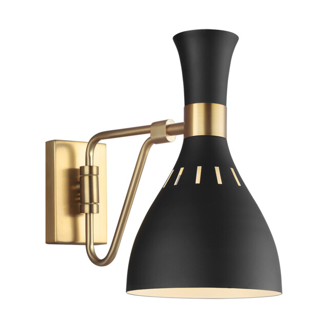 Joan 1 Light Dome Wall Light, Midnight Black, Burnished Brass, E27 - image 1