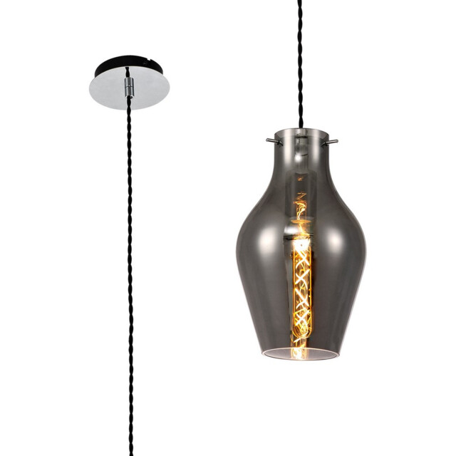 Amity Pendant 17cm Round, 1 x E27, Chrome & Smoke - image 1
