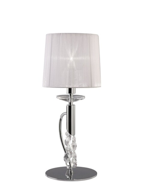 Tiffany Table Lamp 1+1 Light E14+G9, Polished Chrome with White Shade & Clear Crystal - image 1