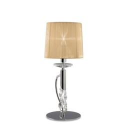 Tiffany Table Lamp 1+1 Light E14+G9, Polished Chrome with White Shade & Clear Crystal - thumbnail 5