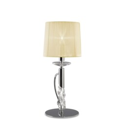 Tiffany Table Lamp 1+1 Light E14+G9, Polished Chrome with White Shade & Clear Crystal - thumbnail 3