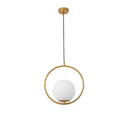 Obitar Globe Pendant Ceiling Light Opal Glass Brass Gold Metal LED E27 - thumbnail 1