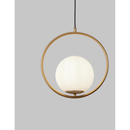 Obitar Globe Pendant Ceiling Light Opal Glass Brass Gold Metal LED E27 - thumbnail 2