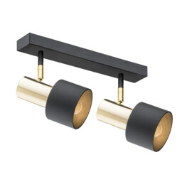 Doria Twin Ceiling Spotlight Black Structure, Brass Elements - thumbnail 1