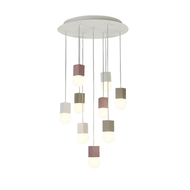 Galaxia Pendant Square, 9 Light E27, White / Grey / Red Cement, White Base & Cable - image 1