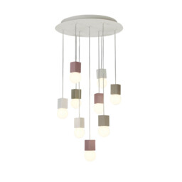Galaxia Pendant Square, 9 Light E27, White / Grey / Red Cement, White Base & Cable