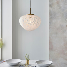 Mali Globe Pendant Ceiling Light Satin Brass Plate, White Confetti Glass, 1x E27 - thumbnail 3
