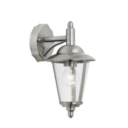 Klien 1 Light Outdoor Down Wall Lantern Polished Stainless Steel, Clear Polycarbonate IP44, E27 - thumbnail 1