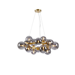 Marshall Circular Ceiling Pendant, 16 Light G9, Satin Gold, Smoke Plated Glass