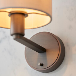 Daley Wall Lamp Antique Bronze Plate, Marble Fabric Round Shade With Usb Socket - thumbnail 5