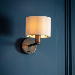 Daley Wall Lamp Antique Bronze Plate, Marble Fabric Round Shade With Usb Socket - thumbnail 2