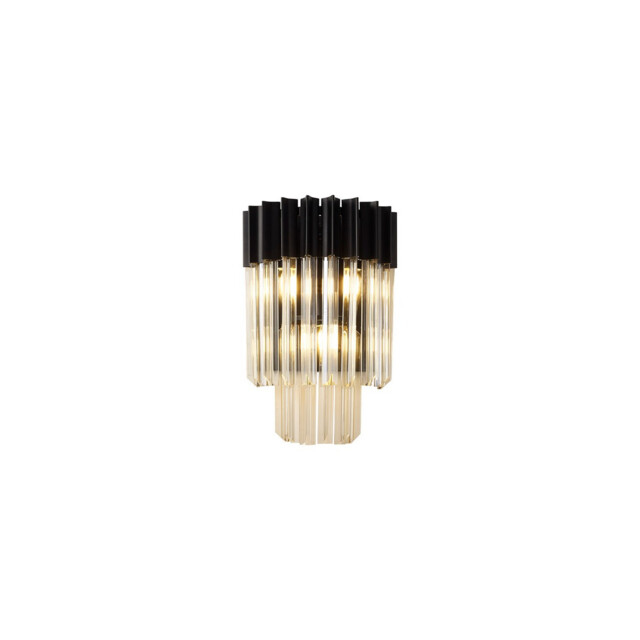 Poland Wall Lamp 3 Light E14, Matt Black, Cognac Sculpted Glass - image 1