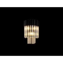 Poland Wall Lamp 3 Light E14, Matt Black, Cognac Sculpted Glass - thumbnail 3