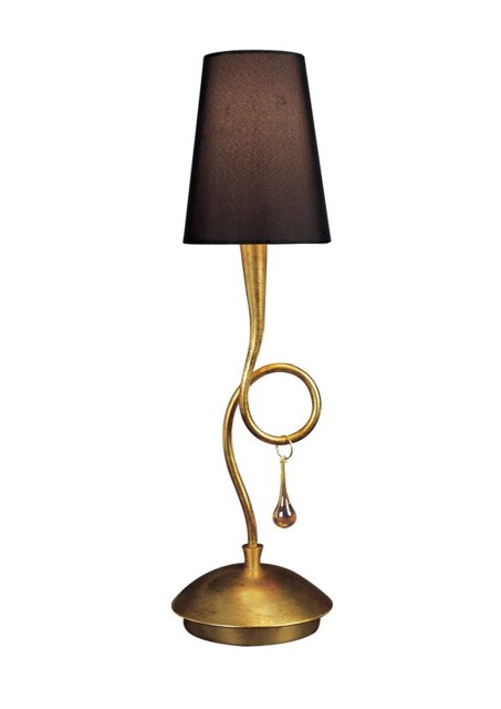 Paola Table Lamp 1 Light E14, Gold Painted with Black Shade & Amber Glass Droplets - image 1