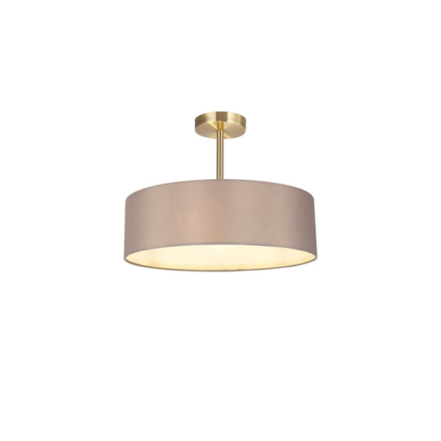 Baymont Antique Brass 3 Light E27 Semi Flush Fixture, With 45cm x 15cm Faux Silk Shade, Grey - image 1