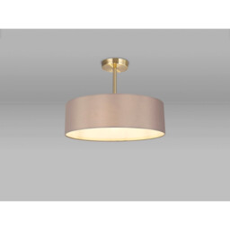 Baymont Antique Brass 3 Light E27 Semi Flush Fixture, With 45cm x 15cm Faux Silk Shade, Grey - thumbnail 2