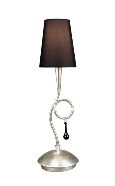 Paola Table Lamp 1 Light E14, Silver Painted with Black Shade & Black Glass Droplets - image 1
