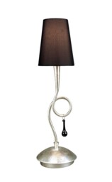 Paola Table Lamp 1 Light E14, Silver Painted with Black Shade & Black Glass Droplets