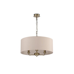 Banyan 3 Light Multi Arm Pendant, E14 Antique Brass With 50cm x 20cm Dual Faux Silk Shade, Nude Beige/Moonlight - thumbnail 5