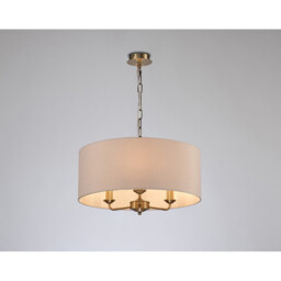 Banyan 3 Light Multi Arm Pendant, E14 Antique Brass With 50cm x 20cm Dual Faux Silk Shade, Nude Beige/Moonlight - thumbnail 2