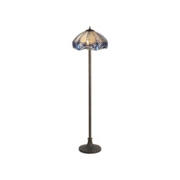 Worcester 2 Light Stepped Design Floor Lamp E27 With 40cm Tiffany Shade, Blue, Clear Crystal, Aged Antique Brass