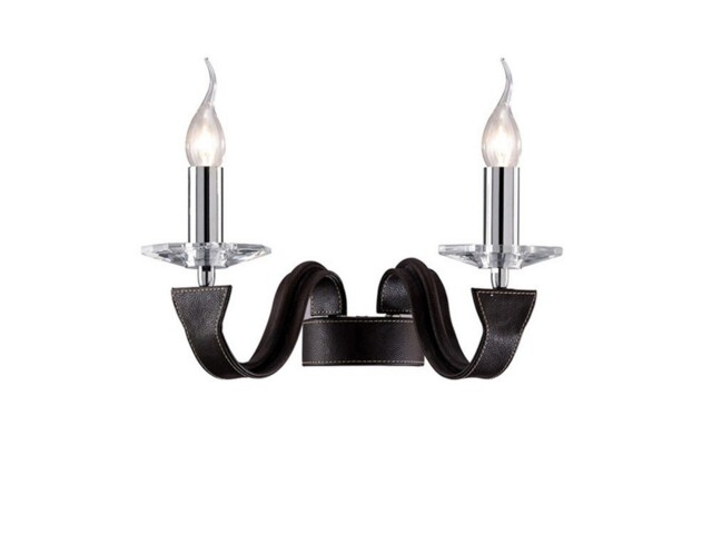Nardini Wall Lamp 2 Light Polished Chrome, Dark Brown Faux Leather, Crystal - image 1