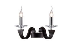 Nardini Wall Lamp 2 Light Polished Chrome, Dark Brown Faux Leather, Crystal