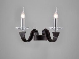 Nardini Wall Lamp 2 Light Polished Chrome, Dark Brown Faux Leather, Crystal - thumbnail 2