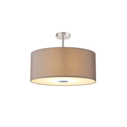 Baymont Polished Chrome 5 Light E27 Semi Flush Fixture With 60cm x 22cm Faux Silk Shade, Grey/White Laminate