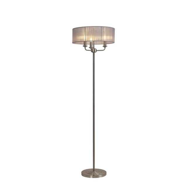 Banyan 3 Light Switched Floor Lamp With 45cm x 15cm Grey Organza Shade Satin Nickel/Grey - image 1