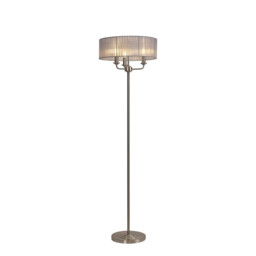 Banyan 3 Light Switched Floor Lamp With 45cm x 15cm Grey Organza Shade Satin Nickel/Grey